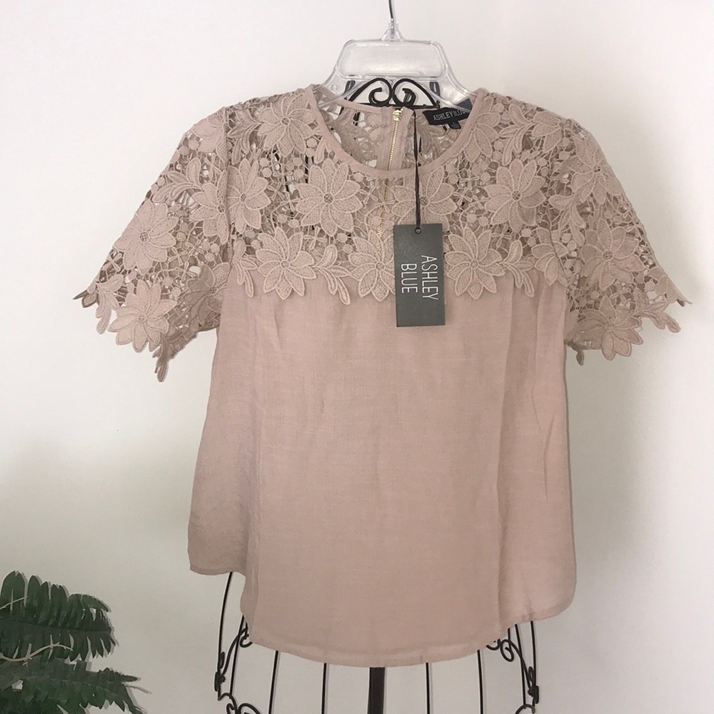 Ashley Blue lace embroidered dressy top